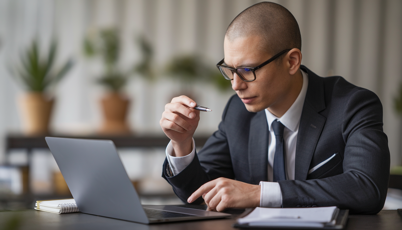 assistant IA entreprise homme en costume travaillant sur un ordinateur portable