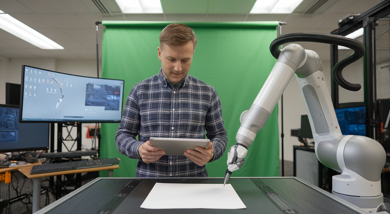performance digitale homme avec tablette dans un environnement technologique